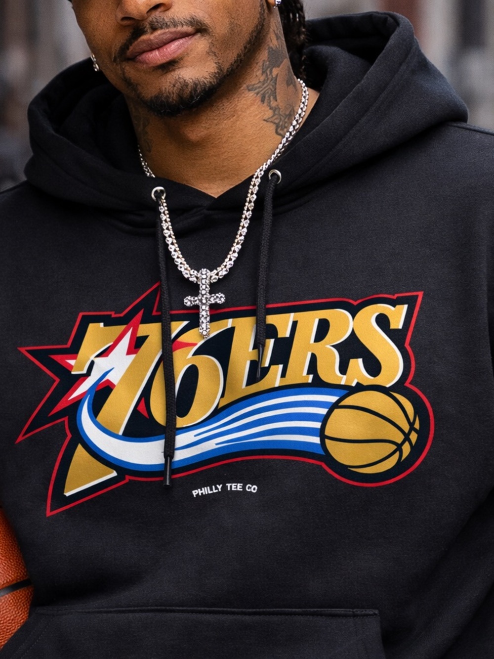 Men's 76ers Black Graphic Hoodie S-5xl